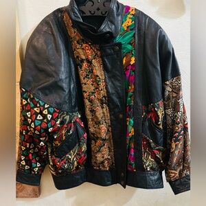 *vintage* collage Pelle leather and silk bomber jacket